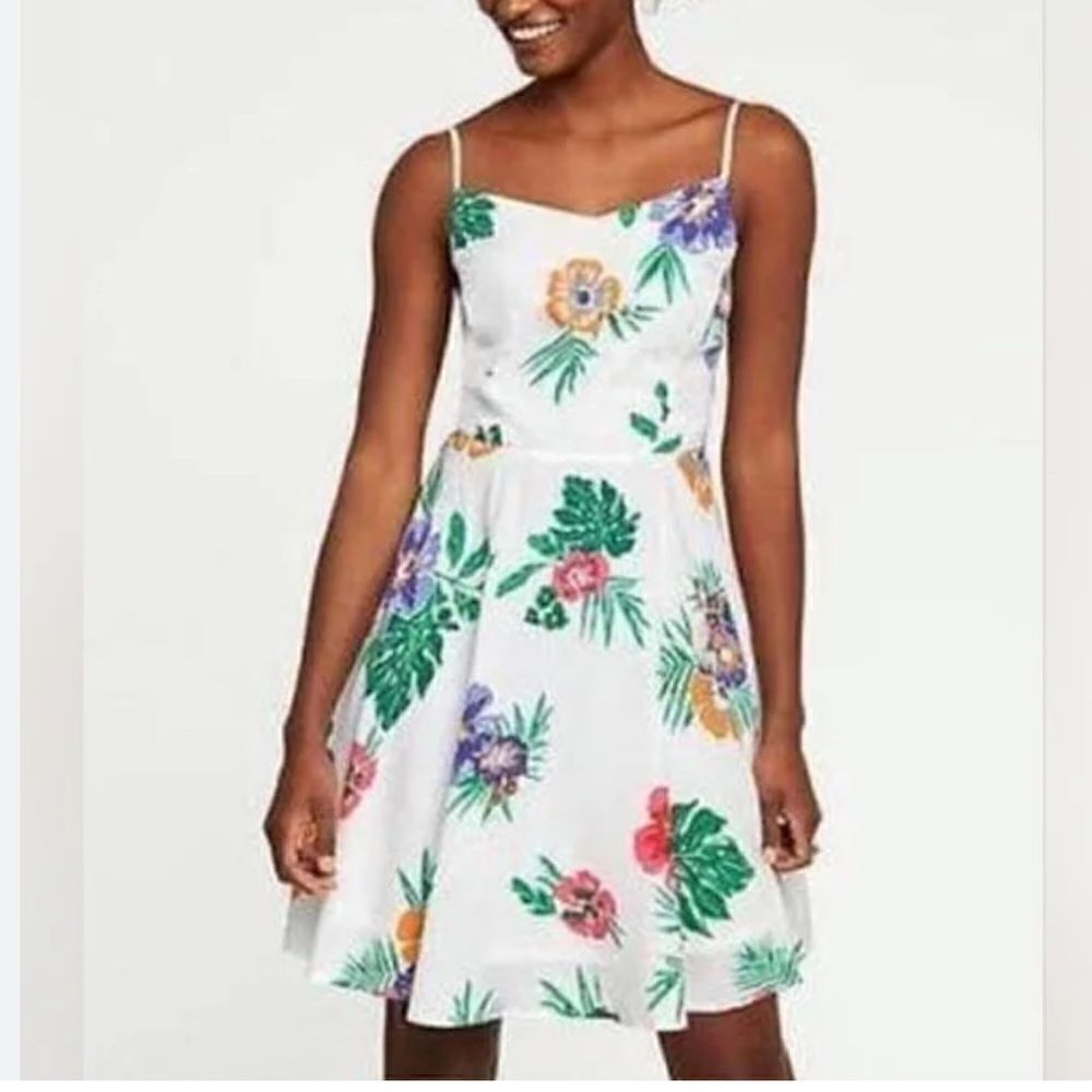 Old Navy White Colorful Tropical Floral Strappy A Line Mini Summer Beach Dress